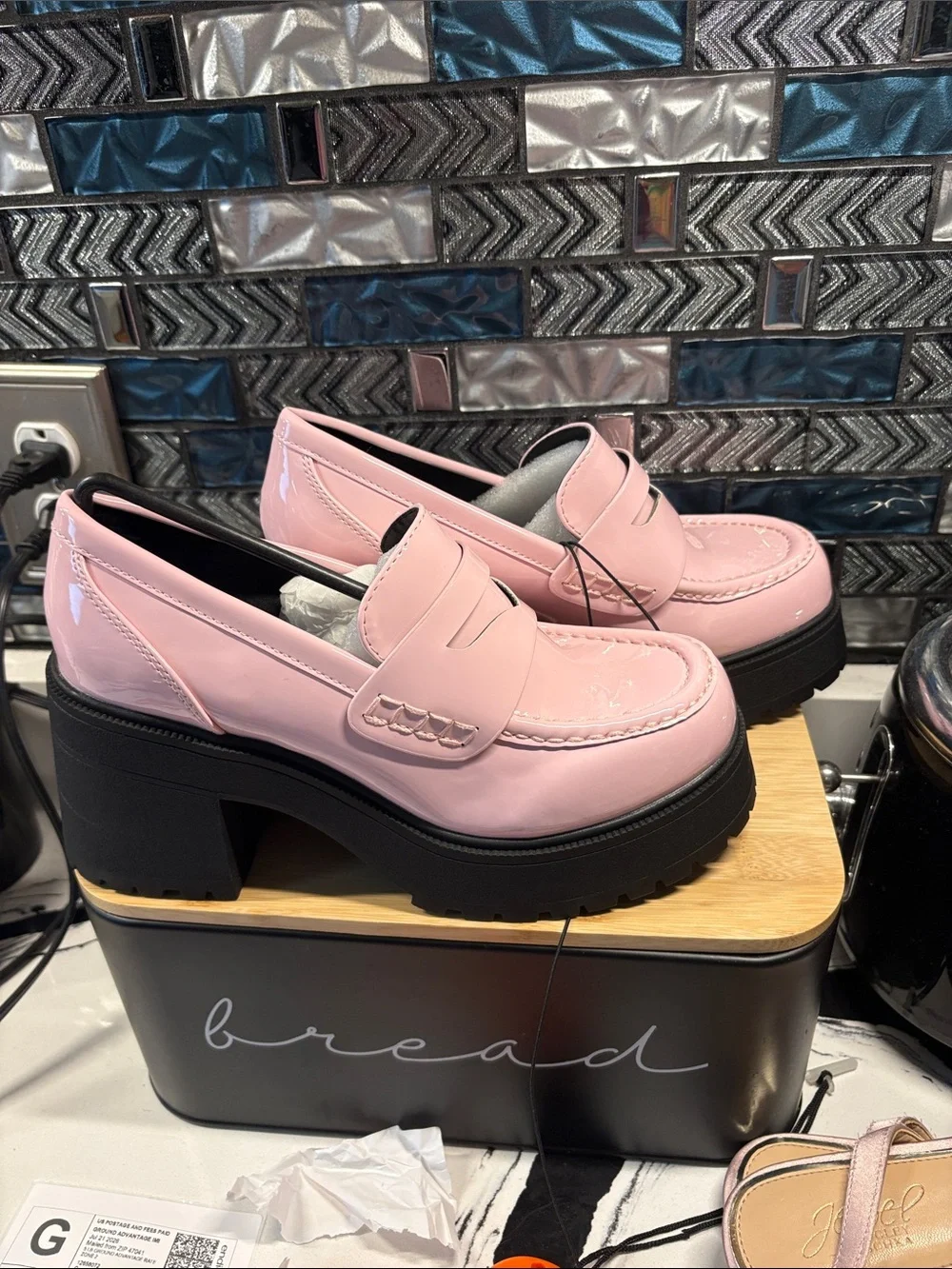Soda Pink Patent Platform Loafers with Black Lug Sole